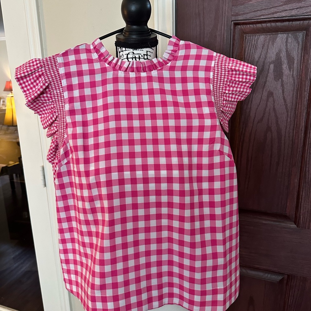 JODIFL Pink Gingham Blouse with Ruffle Sleeves